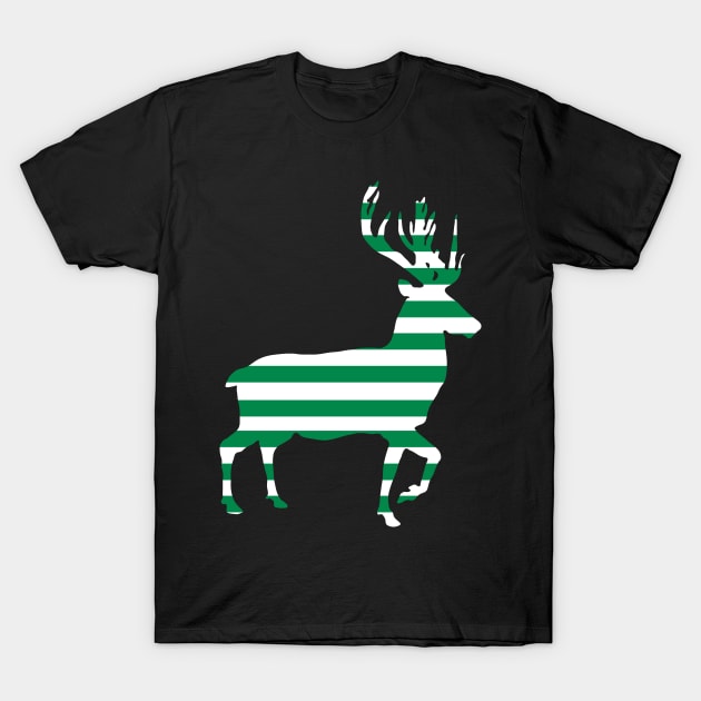 Glasgow Celtic Football Club Green and White Hooped Stag Silhouette T-Shirt by MacPean